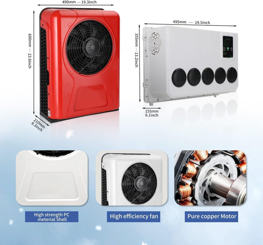 12v Mini split air conditioner 8000BTU 12V Truck air conditioner 12 Volt ac unit ，Electric parking air conditioning for semi truck Motorhome RV Boat Automotive Bus Camper Van