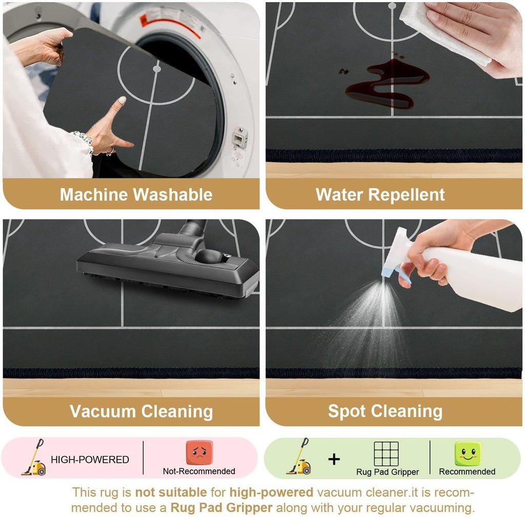 8x10 Area Rugs for Bedroom Boho Washable Rug for Living Room Soccer Field chalked Blackboard Football Stadium Painted Carpet for Dining Room Soft Rubber Backed Non-Slip Carpets for Bedroom Office
