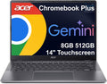 Acer Chromebook Plus 514 Laptop (14' FHD+ Touchscreen, Intel 8-Core i3-N355, 8GB RAM, 512GB SSD) Education, K12, Students & Business, 1080p Webcam, Backlit KB, Lightweight, Google AI, Chrome OS