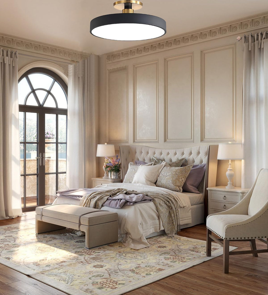 LED Ceiling Light Modern Semi Flush Mount 2-Pack Vintage Ceiling Chandelier Black Nordic 48W Round Ceiling Lamp Fixtures for Bedroom Dining Room Stairways Kitchen Island