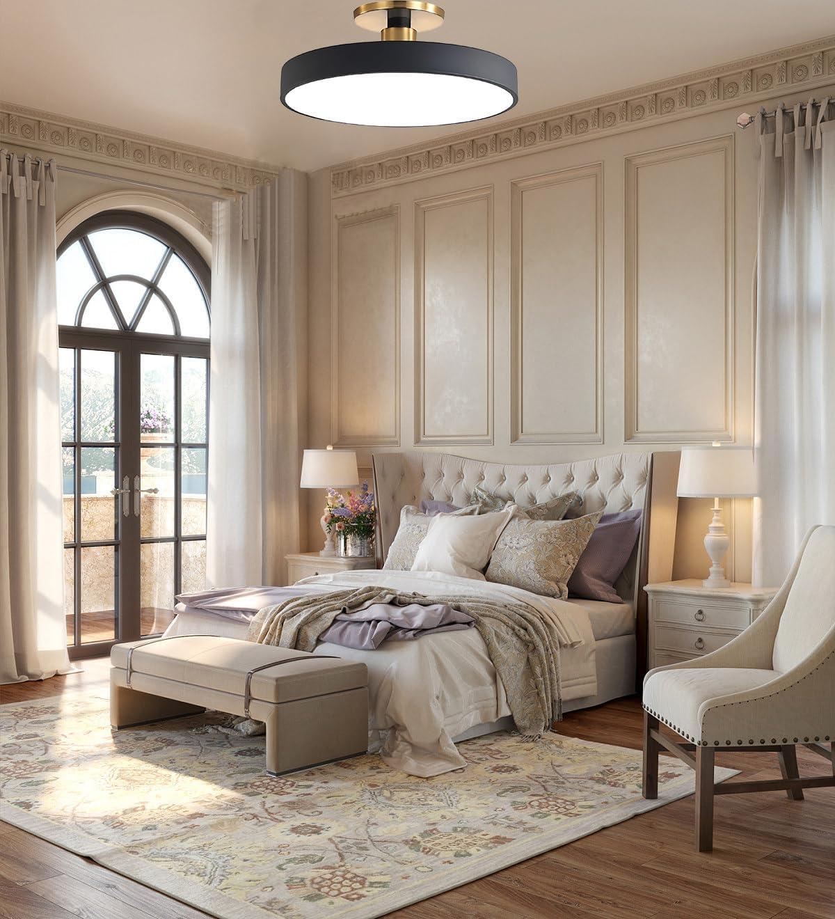 LED Ceiling Light Modern Semi Flush Mount 2-Pack Vintage Ceiling Chandelier Black Nordic 48W Round Ceiling Lamp Fixtures for Bedroom Dining Room Stairways Kitchen Island