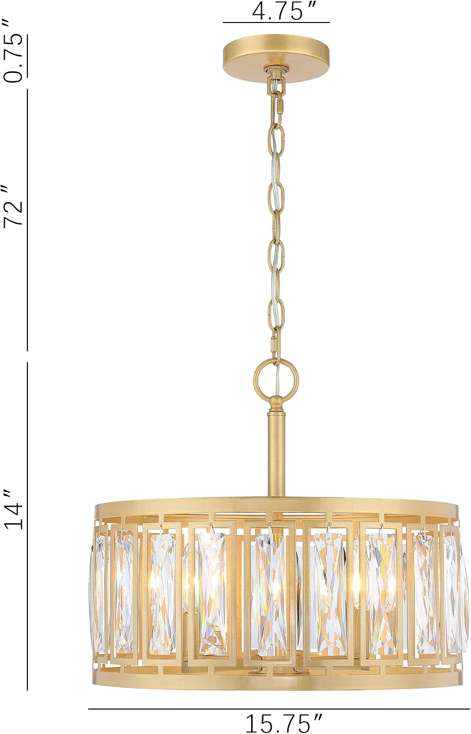 Gold Crystal Chandelier, 4-Light Semi Flush Mount Chandelier Crystal Entry Way Light Fixture Gold Dining Room Light Fixtures Adjustable Height Hanging Pendant Light for Bedroom Living Room