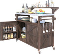 Harper & Bright Designs Grill Cart with Storage Cabinet, Outdoor Kitchen Island with Stainless Steel Top & Raised Shelf, Rolling Grill Cart with Spice Rack & Adjustable Shelf,Brown
