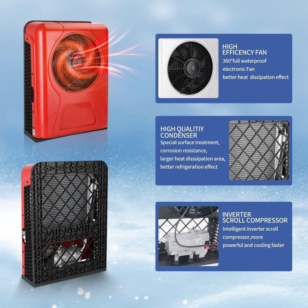12v Mini split air conditioner 8000BTU 12V Truck air conditioner 12 Volt ac unit ，Electric parking air conditioning for semi truck Motorhome RV Boat Automotive Bus Camper Van