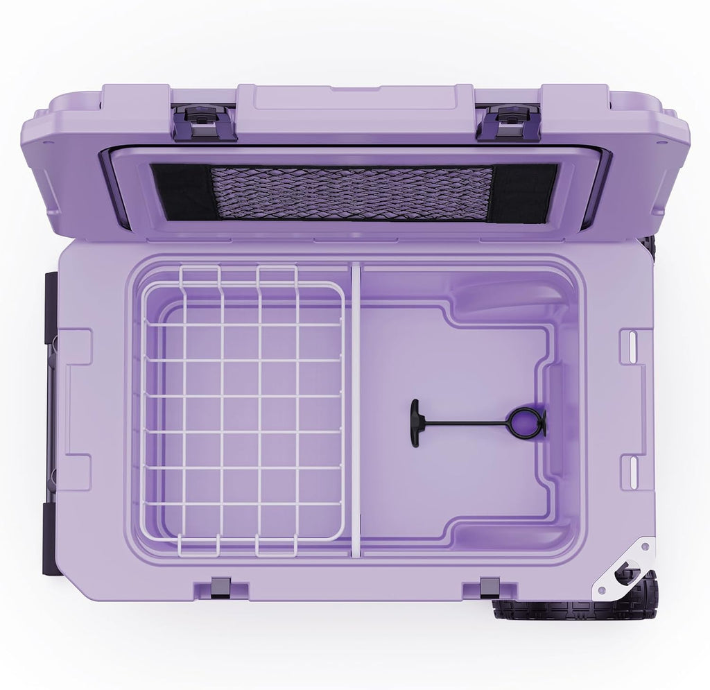 55 Quart Cooler with Wheels, Ice Chests Portable Camping Cooler Holds Ice up to 6 Days, Leak-Proof Outdoor Insulated Cooler with Handle, Cup Holders, Hard Cooler for Camping, Beach, Boat