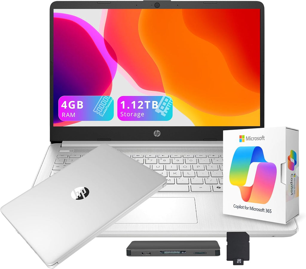 HP Stream 14' HD Student&Business Laptop with AI Copilot, Intel Processor N150, 4GB RAM, 1.12TB Storage (128GB UFS + 1TB Docking Station), 1 Year Office 365, Intel Graphics, Win 11, Silver