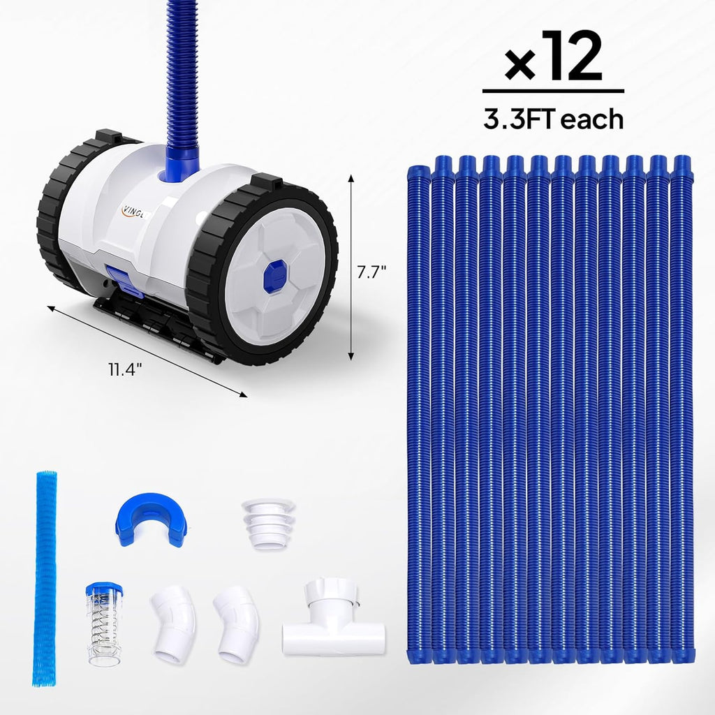 VINGLI Pro Auto Pool Cleaner – Advanced Suction Vacuum for Inground/Above Ground Pools – 40FT Hose, Quiet & Efficient Cleaning – Navy Blue & White