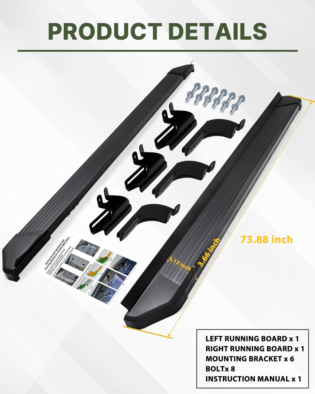 Running Boards Fit for 2023-2026 Honda Pilot Aluminum Side Steps | 600 LBS Load, No-Drill Step Rails with Wide Non-Slip Platform, Side Step Bars for Kids, Elderly & Daily SUV Access