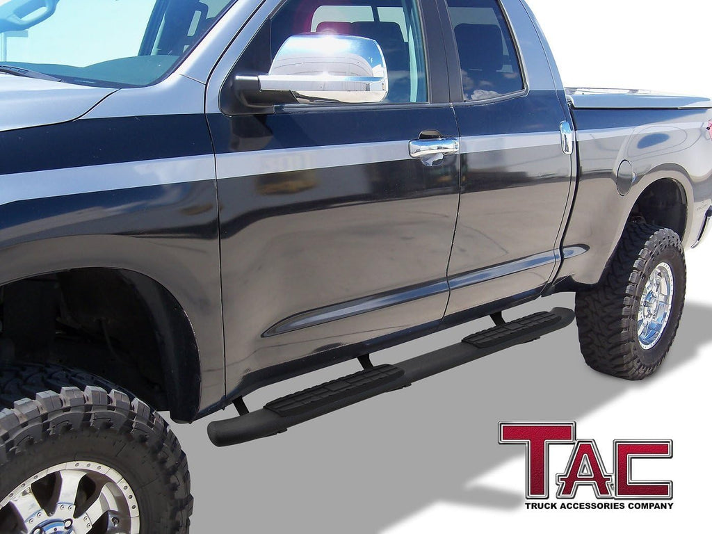 TAC 4.25' Side Steps Fit 2007-2021 Toyota Tundra Double Cab Pickup Truck Oval Bend Texture Black Nerf Bars Running Boards Exterior Accessories (Texture Powder Coating Brackets) (2 Pieces)