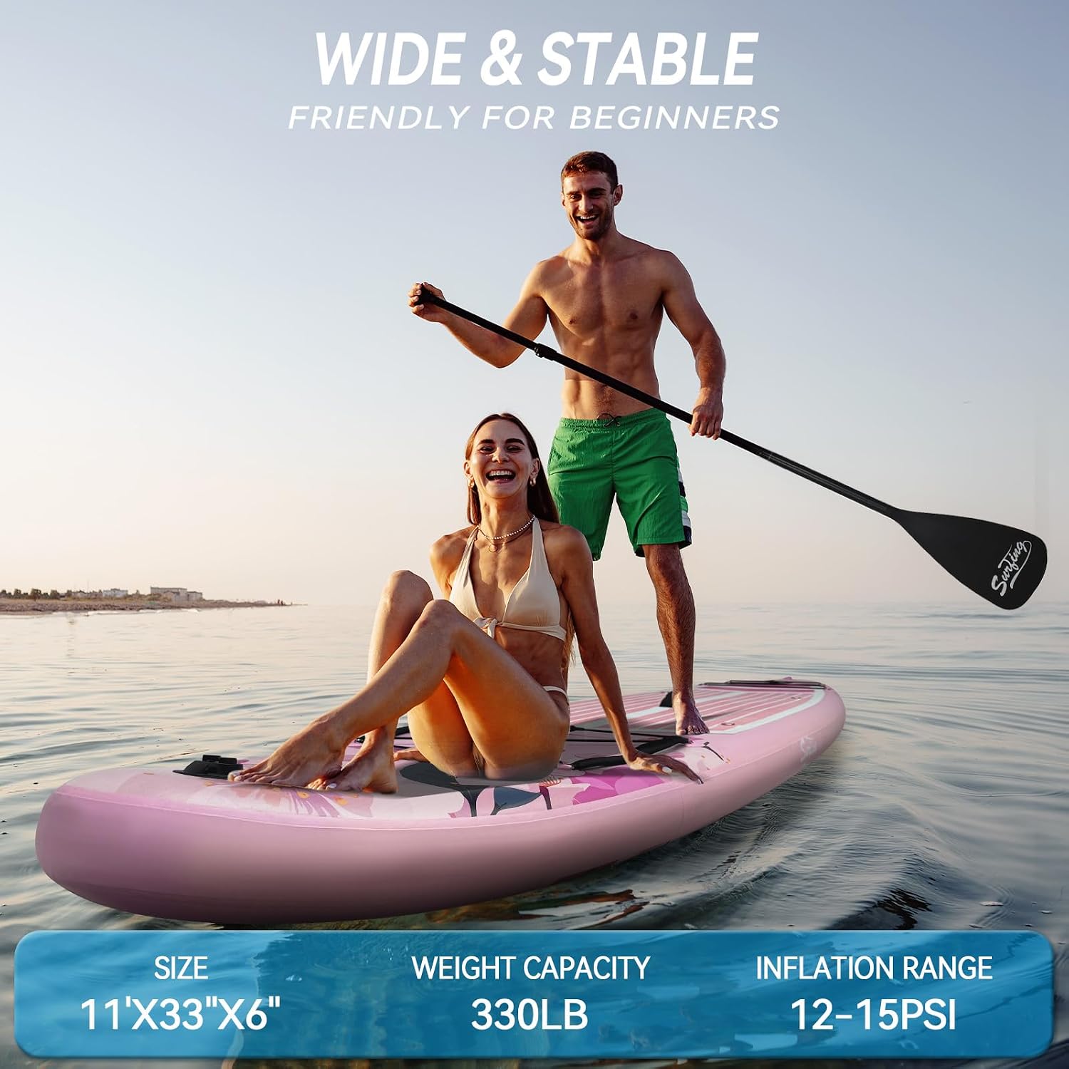 YUSING 11' Inflatable Stand Up Paddle Board with Kayak Seat, Non-Slip Deck SUP Paddle Board with Premium Kayak and SUP Accessories & Backpack, Portable Standing Boat for Youth & Adult