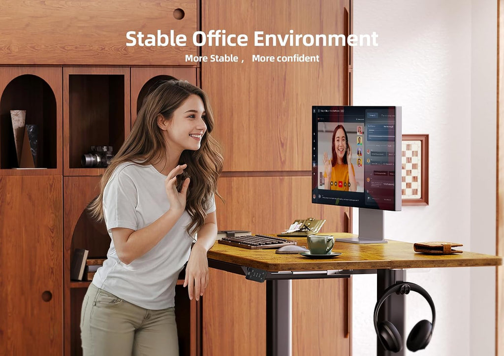 Claiks Standing Desk with Drawers, 48 x 24 Inches Electric Standing Desk Adjustable Height, Sit Stand Up Desks Computer Workstation, Rustic Brown