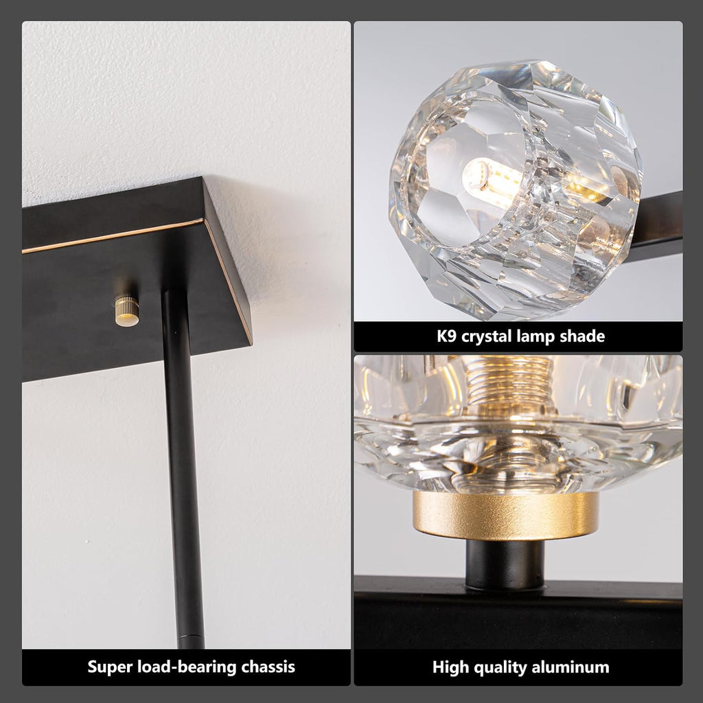 Modern Crystal Chandelier Dining Room Light fixtures Black Chandeliers with Crystal Ball Shade 8-Lights Industrial Globe Hanging Pendant Lighting for Kitchen Island,Living Room,Dining Room