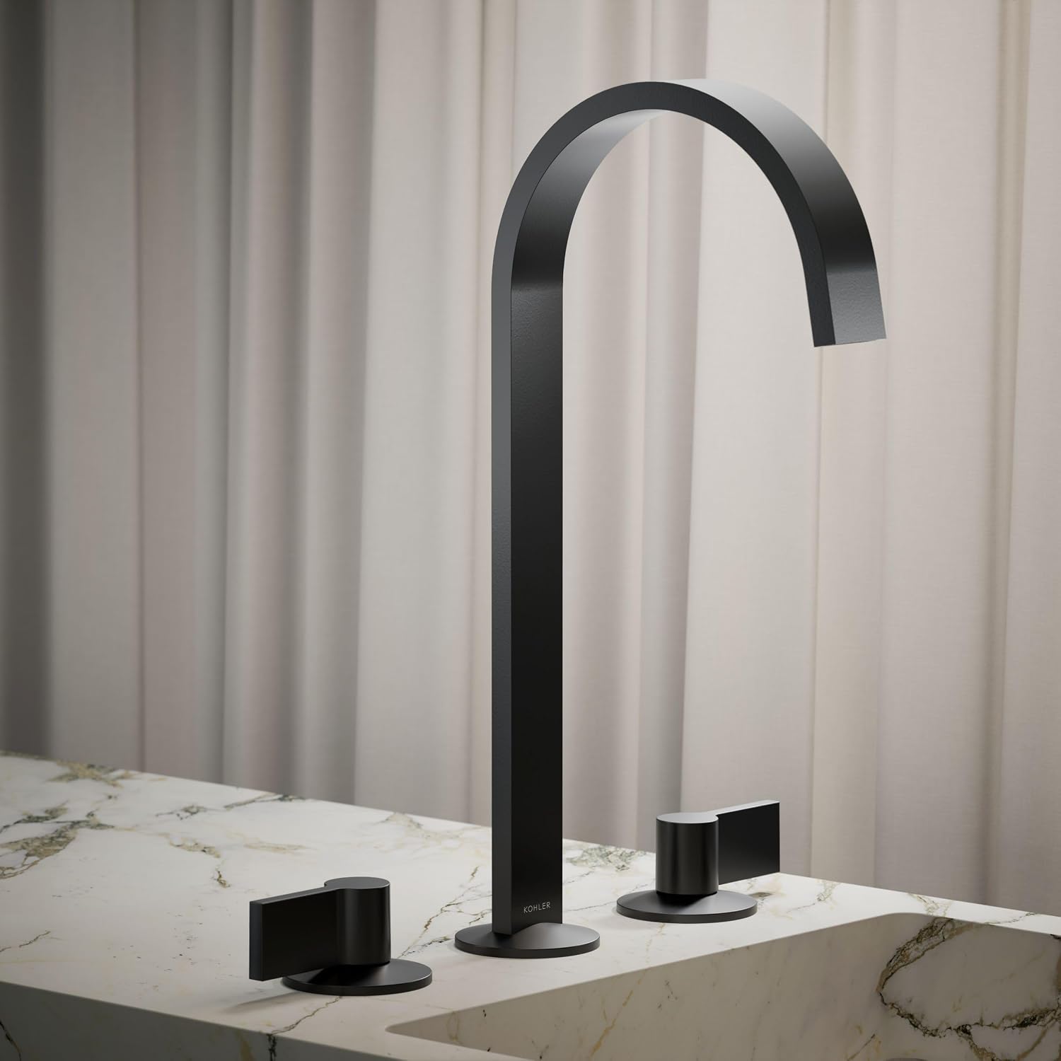 Kohler 77966-BL Components® Bathroom Sink Faucet spout with Ribbon Design, 1.2 gpm, Matte Black