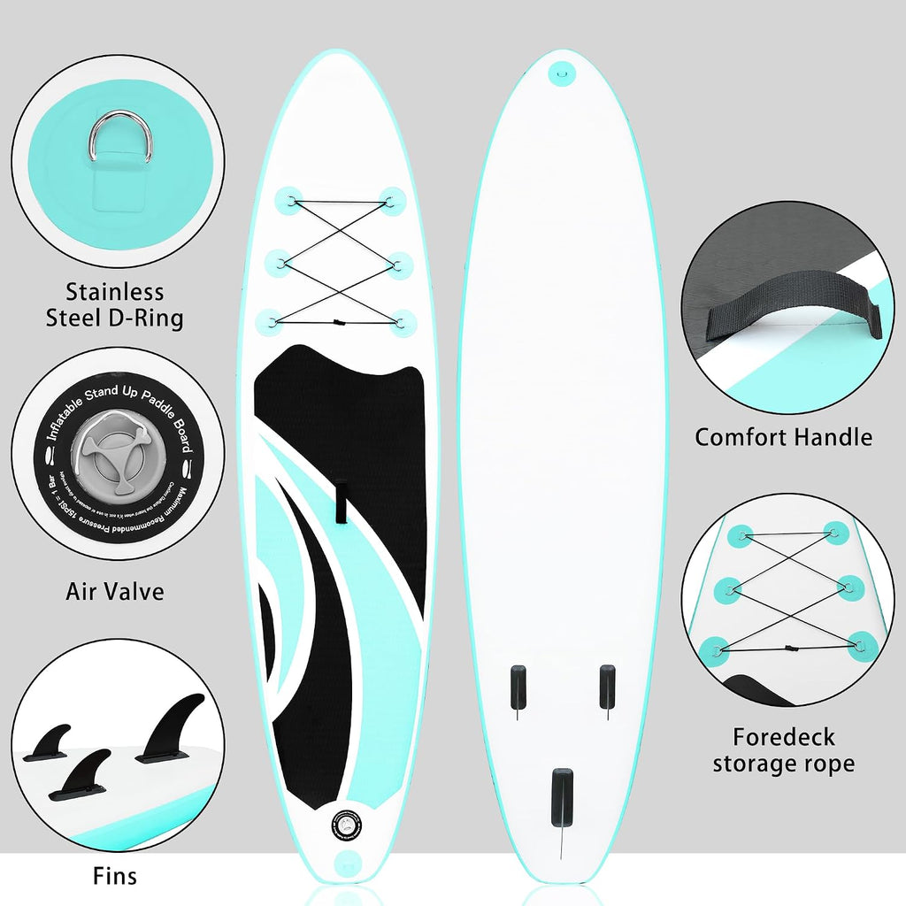 SUDOO Inflatable Stand Up Paddle Board 10'/ 10'6' SUP with 450LB Weight Capacity Adjustable Paddle Wide Stable Non Slip EVA Deck Complete Accessories for Adults Beginners Youth Outdoor Water Sports