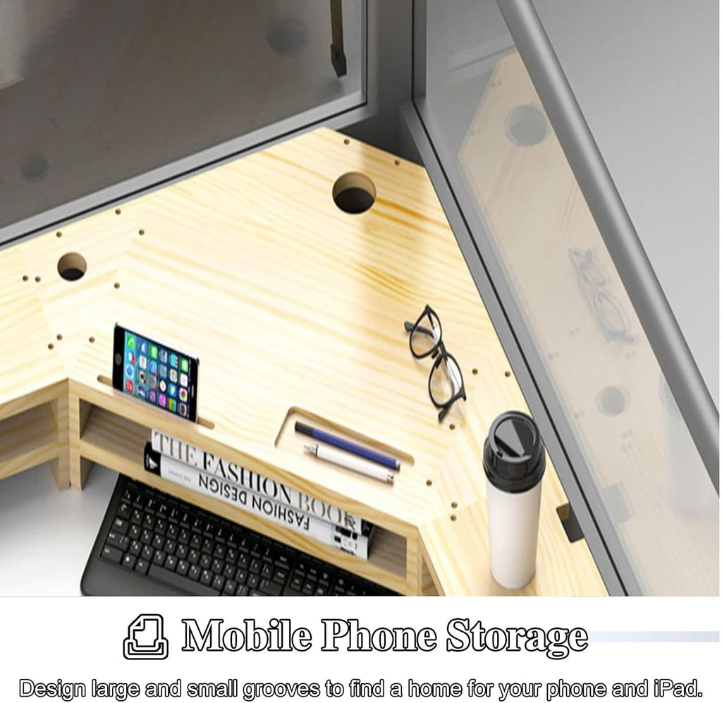 Corner Monitor Stand Double Laptop Screen Extender Monitor Holder, Desk Monitors Computer Risers for Desk Storage, Printer Desk Organizer Lifting Stand, Scanner Holder