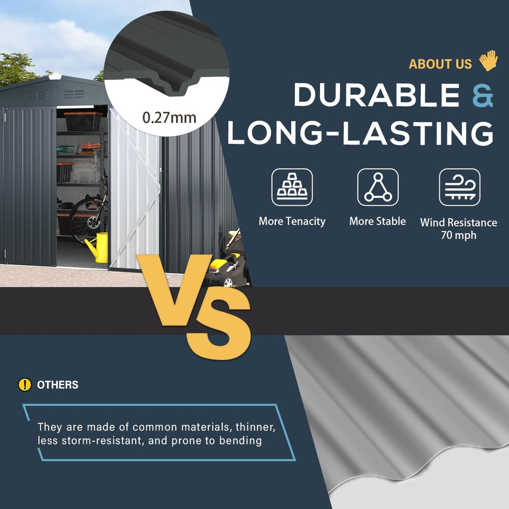 U-MAX 10x14 Outdoor Storage Shed, Large Metal Outside Garden Sheds & Outdoor Storage Clearance, Tool Shed Lockable for Backyard, Patio and Outside Use in Dark Grey