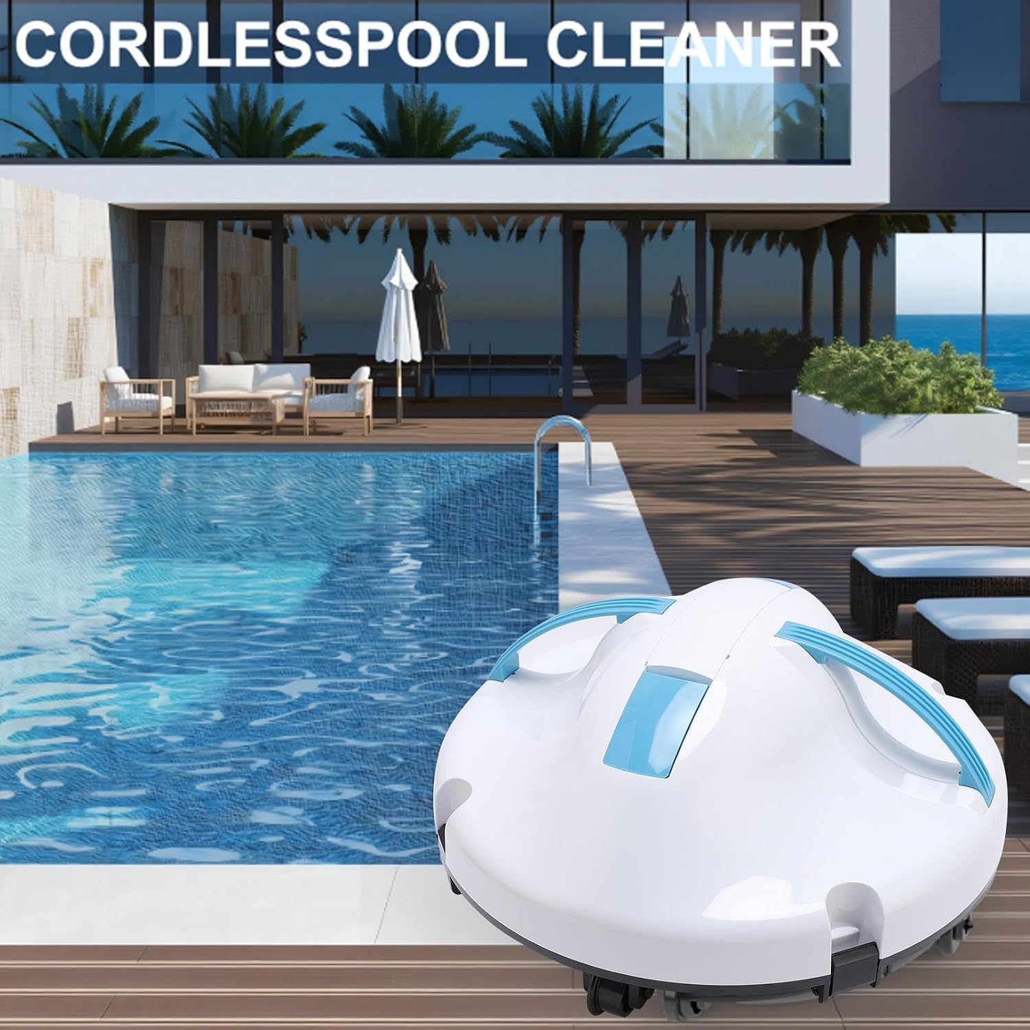 Robotic Pool Cleaner, 120 Minutes Runtime 100㎡ Cleaning Area Cordless Pool Vacuum, Portable Automatic Pool Vacuum Robot for Flat Above Ground Flat Pools, Inground Pools (US Plug)