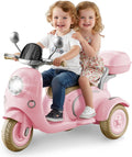 HEIMILI 12V 2-Seater Ride on Motorcycle for Kids, 3 Wheel Electric Motorbike with Dual 25W Motors, Toddler Moped Scooter with Bluetooth Music, Battery Powered Toy for Girls Boys 3-6 Years, Pink
