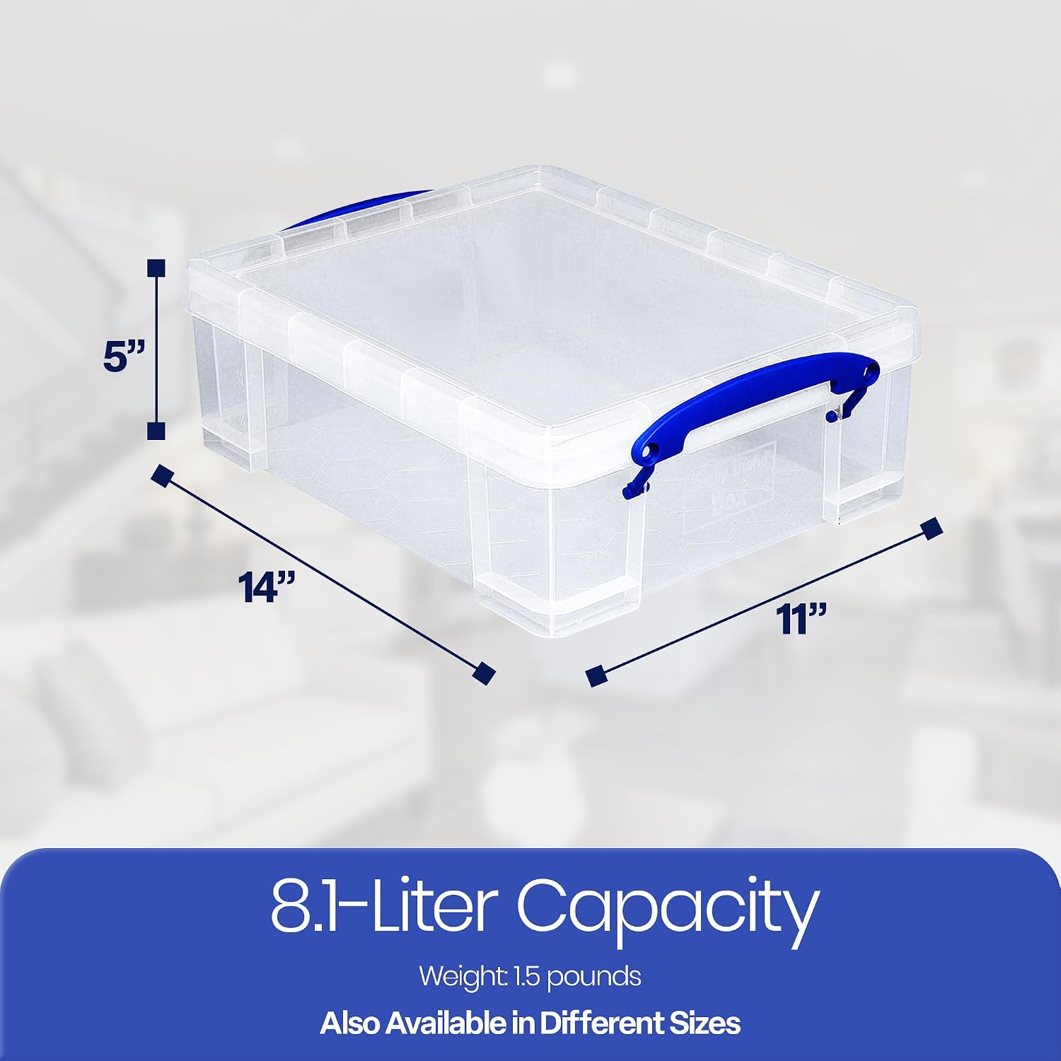 Really Useful Box Stackable 8.1L Plastic Storage Container Bin with Snap Lid & Built-in Clip Lock Handles for Home & Office Organization (10 Pack)