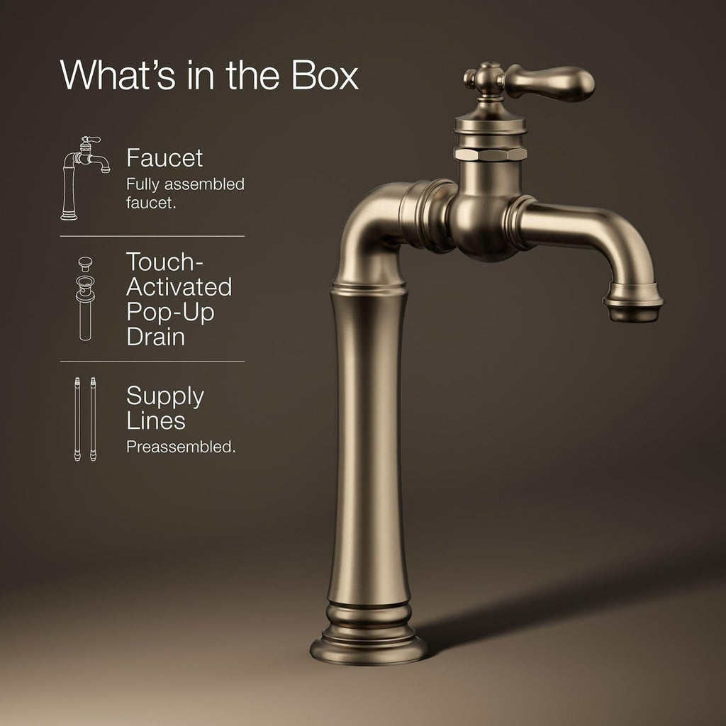 Kohler 72763-9M-BV Artifacts® Gentleman's® Single-Handle Bathroom Sink Faucet, 1.2 gpm, Vibrant Brushed Bronze