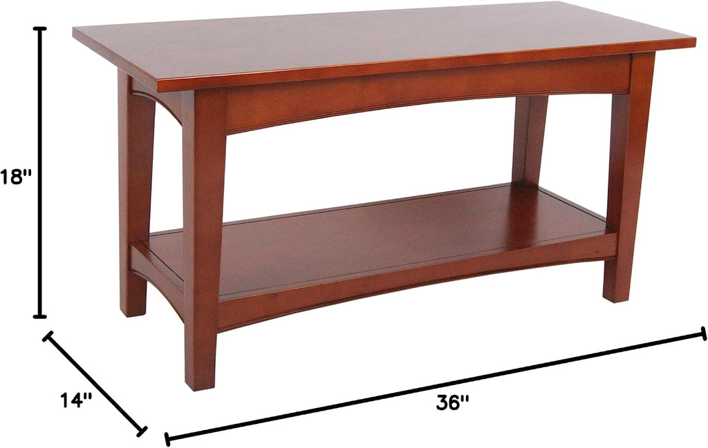 Shaker Cottage Bench in Cherry – Entryway Furniture, Shoes Shelf, Coffee Table, Long Lasting Durability, Easy Assembly, Transitional, Cottage Styling
