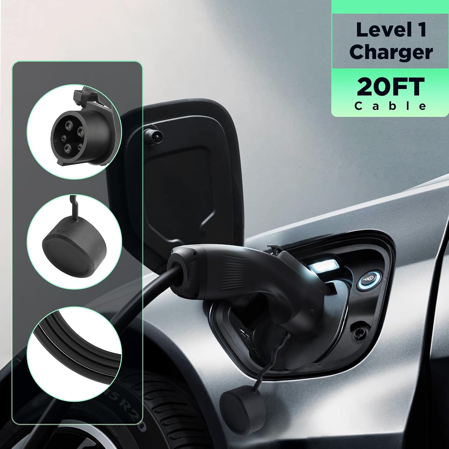 Morec Level 1 EV Charger, Electric Vehicle Portable Charger with 20FT Cable, Home Electric Vehicle Charging Station, 110V 15A, NEMA5-15P SAE J1772