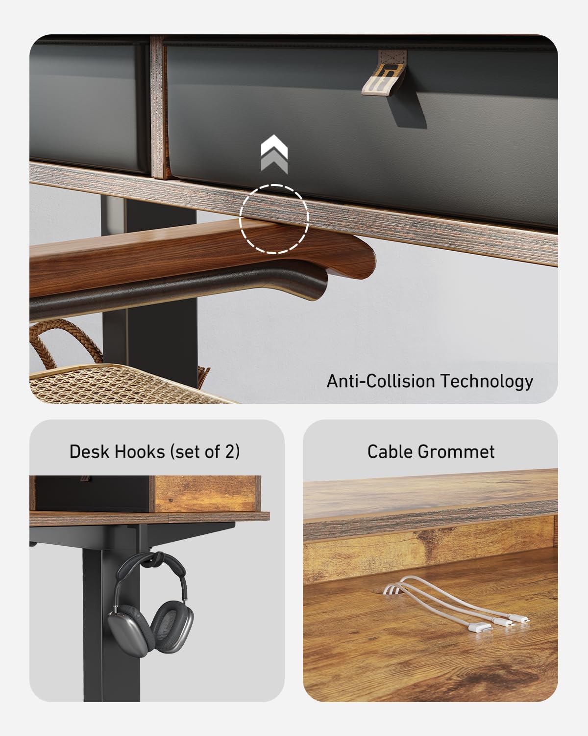 FEZIBO 55 x 30 inch Standing Desk with Drawers, Height Adjustable Electric Workstation, Computer Sit Stand Up Table with Large Storage Shelf 4 Drawers and 2 Hooks, Rustic Brown