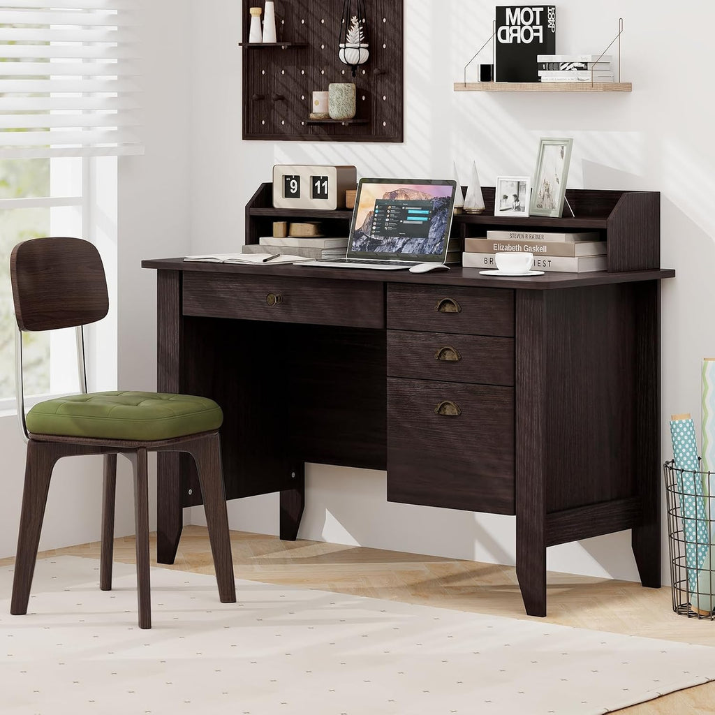 MAT EXPERT 48' Wide Computer Desk, Vintage Computer Desk with Hutch & Storage Drawer, Monitor Stand, Writing Workstation, Waterproof Laptop Table Gaming Desk for Study, Office, Bedroom (Brown)