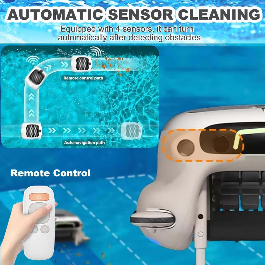 Cordless Robot Pool Cleaner 7800mah -24/7 Operation,Large 10l Debris Basket, Auto/Remote Dual Mode,Automatic Pool Vacuum for Above Ground Pools, Pool Robot Up to 2000 Sq.Ft