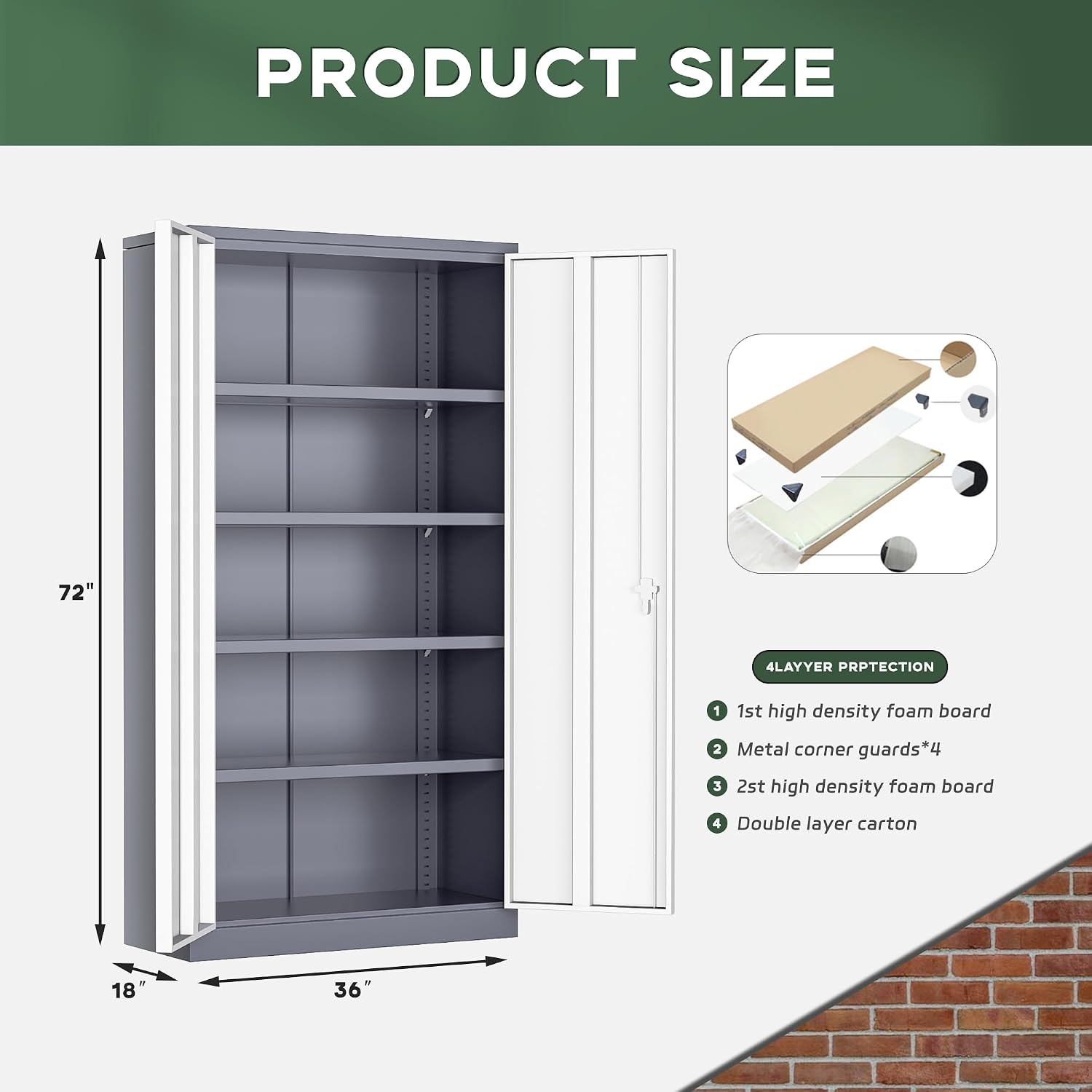 Greenvelly Metal Garage Storage Cabinet, 72' Locking Metal Cabinet with Doors and Adjustable Shelves, Steel Tool Cabinets, File Cabinet for Home Office, Garage (36' W x 18' D)