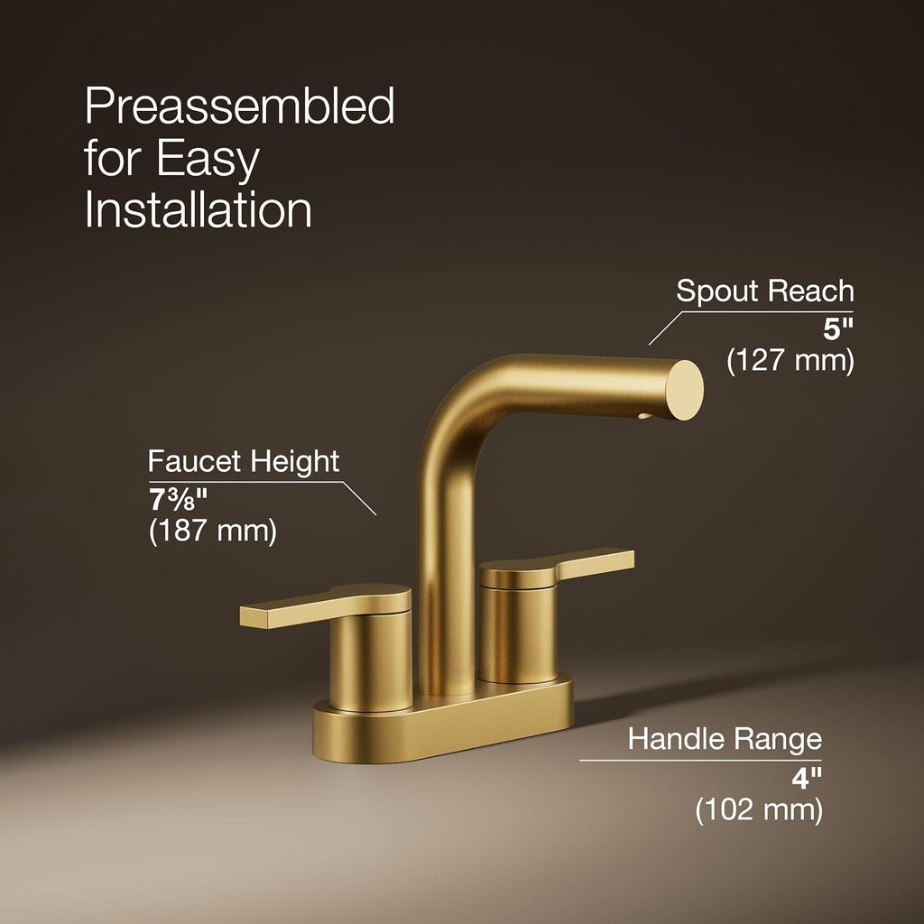 KOHLER K-33591-4N-2MB Elate® Centerset Bathroom Sink Faucet, Durable Brass, Contemporary Look, Easy Maintenance, Bathroom Faucets, 0.5 GPM, Vibrant Brushed Moderne Brass