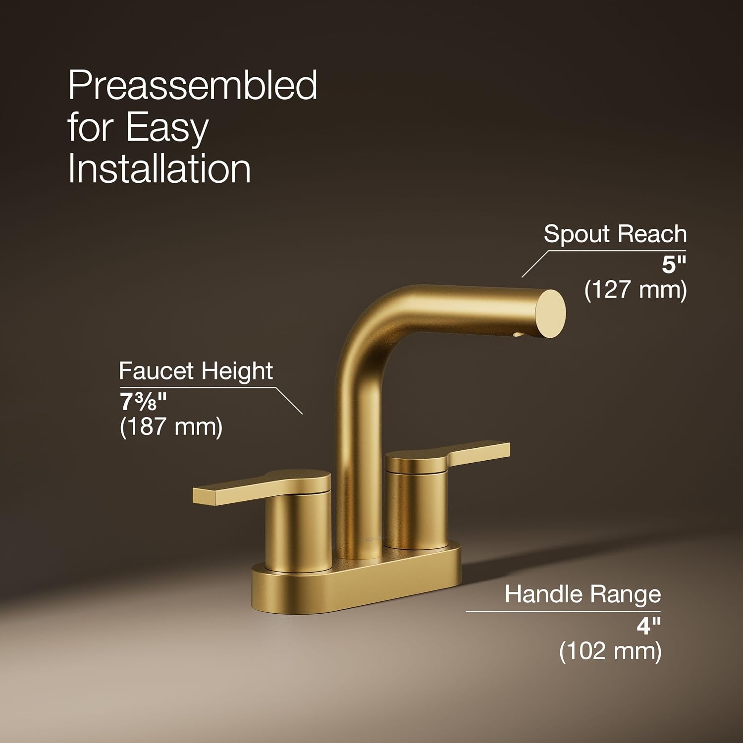 KOHLER K-33591-4N-2MB Elate® Centerset Bathroom Sink Faucet, Durable Brass, Contemporary Look, Easy Maintenance, Bathroom Faucets, 0.5 GPM, Vibrant Brushed Moderne Brass