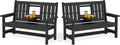 SERWALL Outdoor Bench with Cup Holder, 58' HDPE Garden Park Bench Suitable for 3 Person, All Weather Patio Benches with High Backrest and Wide Armrests for Garden, Park, Yard, Front Porch, Black