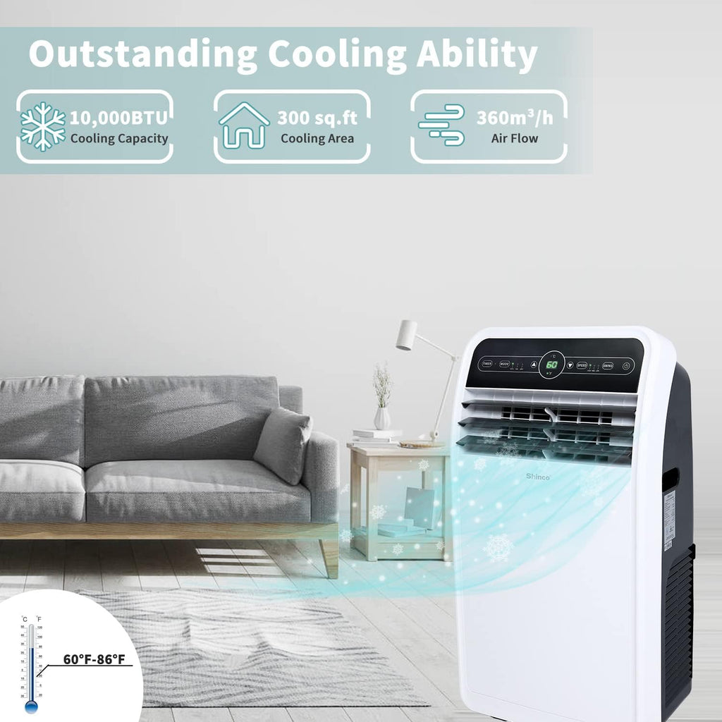 Shinco 10,000 BTU Portable Air Conditioner, Portable AC Unit with Built-in Cool, Dehumidifier & Fan Modes for Room up to 400 sq.ft, RC, Wi-Fi Enabled, 24 Hour Timer, Window Kit
