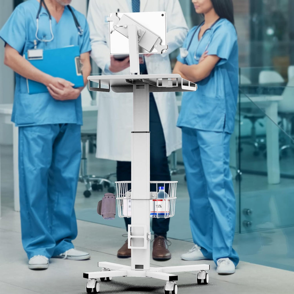 Mobile Medical Tablet Cart Compatible with 9.7-12.9' iPad, Rolling Medical Workstation, Mobile Tablet Workstation for Hospital, Clinic, Library, Restaurant, Rolling Floor Stand Cart