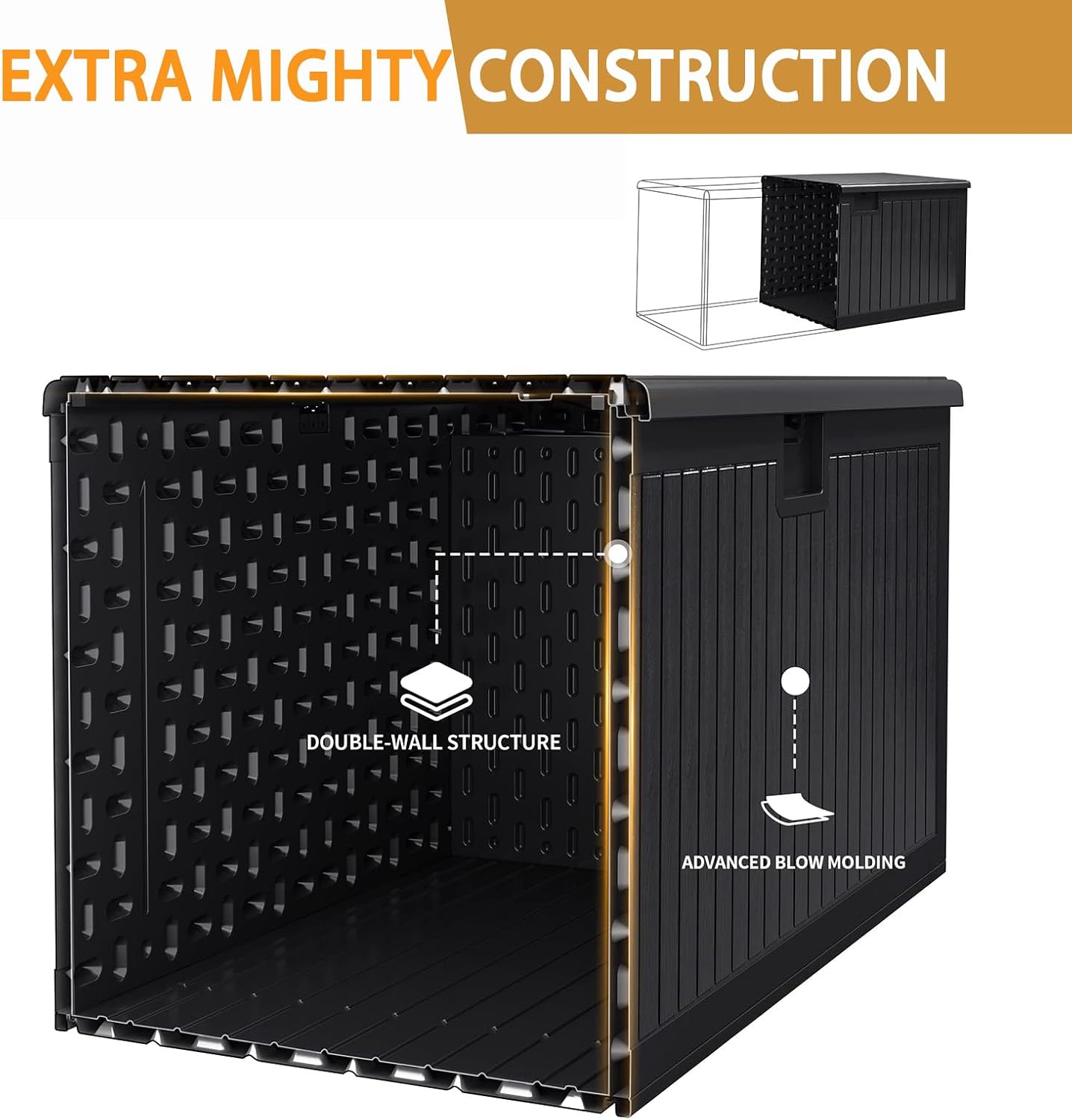 320 Gallon Deck Box Waterproof, Resin Outdoor Storage Box Extra Large Lockable with Divider and Lifter Prevent Water Seeping into from Floor for Patio Cushions