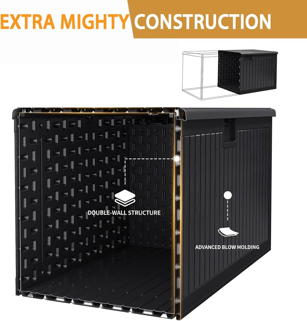 230 Gallon Deck Box Waterproof, Outdoor Storage Box Waterproof Lockable with Divider and Lifter Prevent Water Seeping into from Floor for Patio Cushions