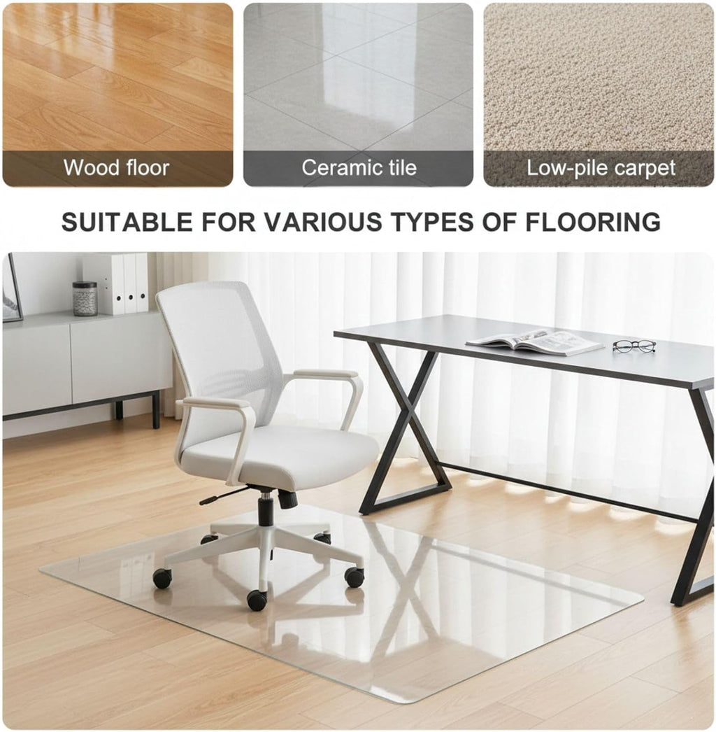 Clear PVC Plastic Office Chair Mat for Carpet，Easy Clean Desk Chair Mat for Hardwood Floor，Heavy Duty Desk Mats，0.08in Plastic Floor Mats for Office, Non-Slip, Rounded Corners(64' x 88')