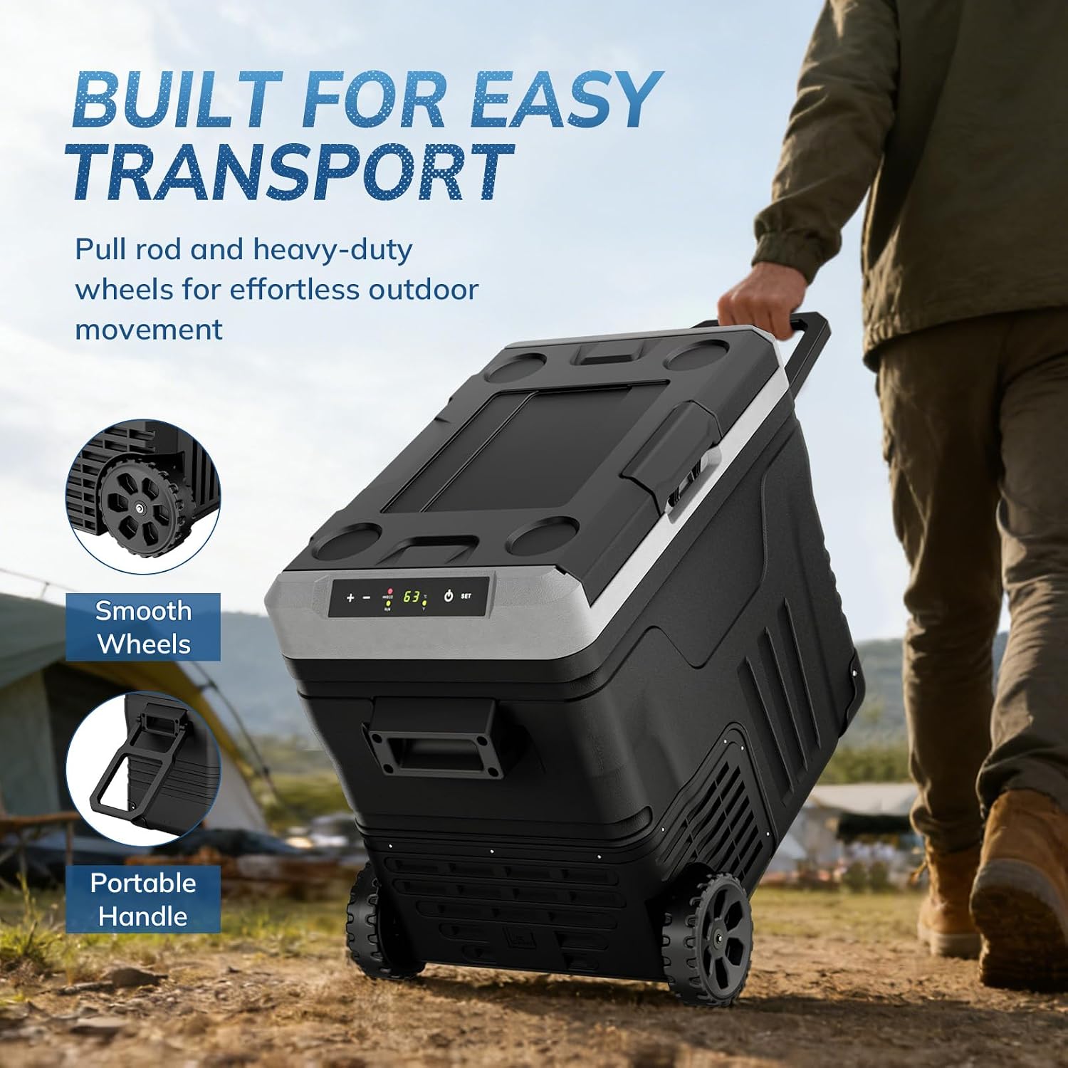 Antarctic Star 12 Volt Refrigerator,53QT(50L)Electric Cooler Compressor, Portable Refrigerator -4℉~68℉,Car Fridge 12/24V DC 100-240V AC,Portable Freezer with Wheels&2 Baskets for Camping,Travel,BLACK