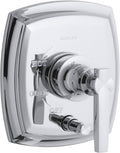 KOHLER T98759-4-CP Margaux Rite-Temp Pressure-Balancing Valve Trim with Push-Button Diverter and Lever Handle, Valve Not Included, Polished Chrome