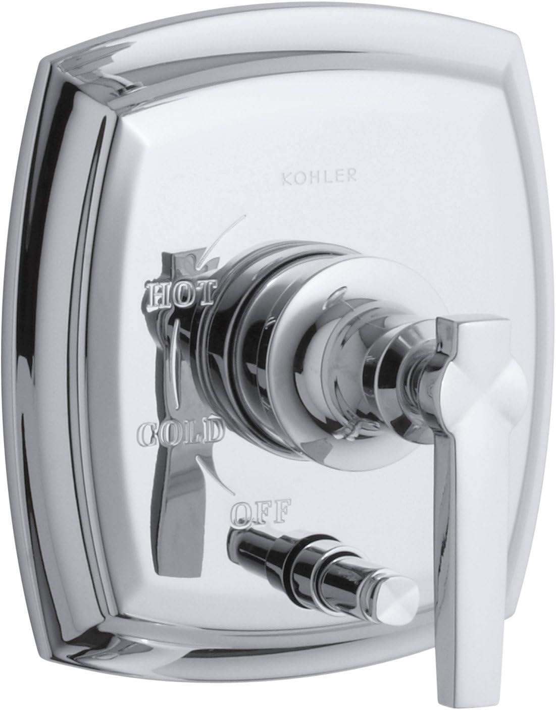 KOHLER T98759-4-CP Margaux Rite-Temp Pressure-Balancing Valve Trim with Push-Button Diverter and Lever Handle, Valve Not Included, Polished Chrome