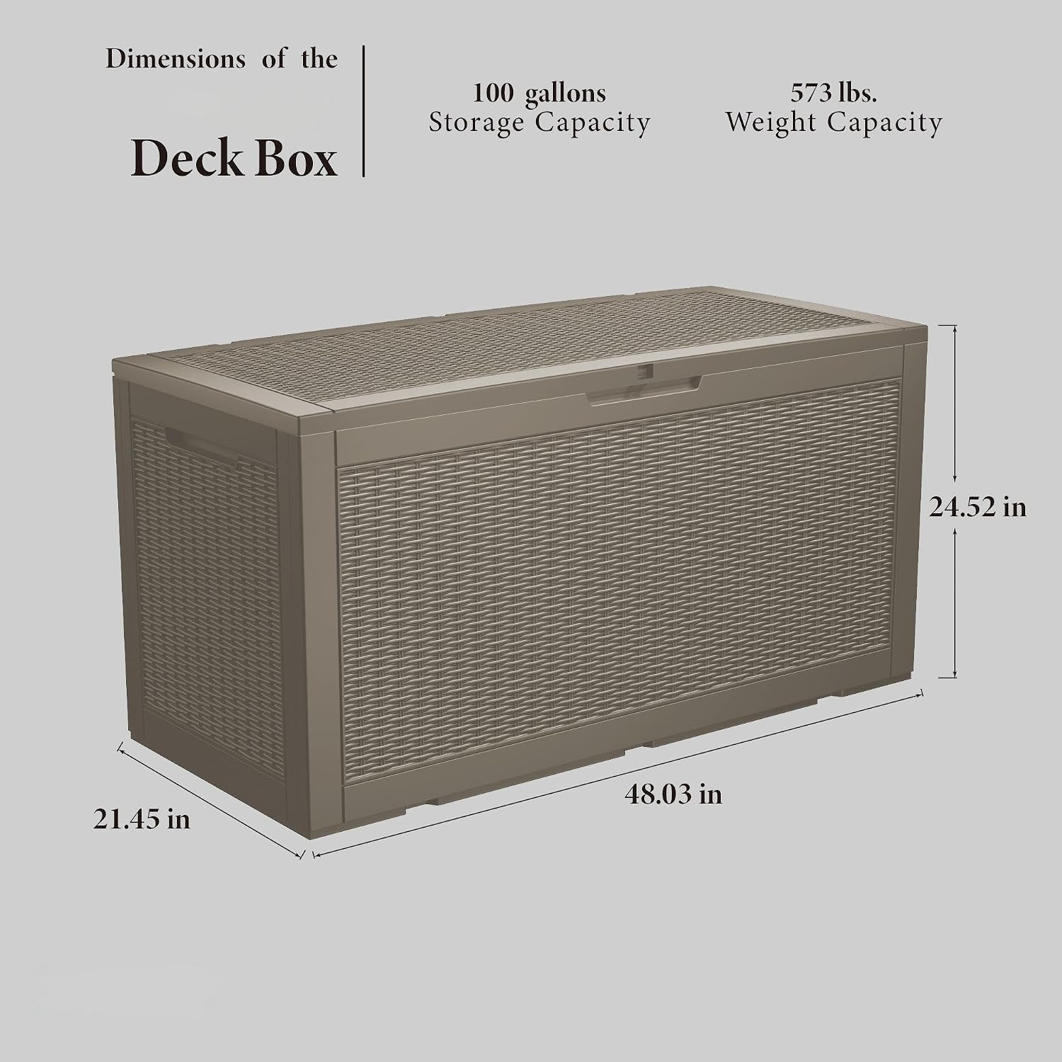 105 Gallon Resin Deck Box, Waterproof Outdoor Storage Bin for Patio Furniture, Pool Accessories, and Garden Tools, Lockable & UV-Resistant, Grey