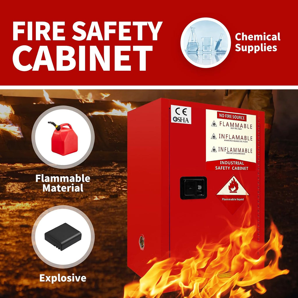 34 Gallon Flammable Cabinet 35H x 23.23W x 18.2D, Galvanized Steel Safety Storage Cabinet, Adjustable Shelf for Commercial Industrial Home Use (Red)