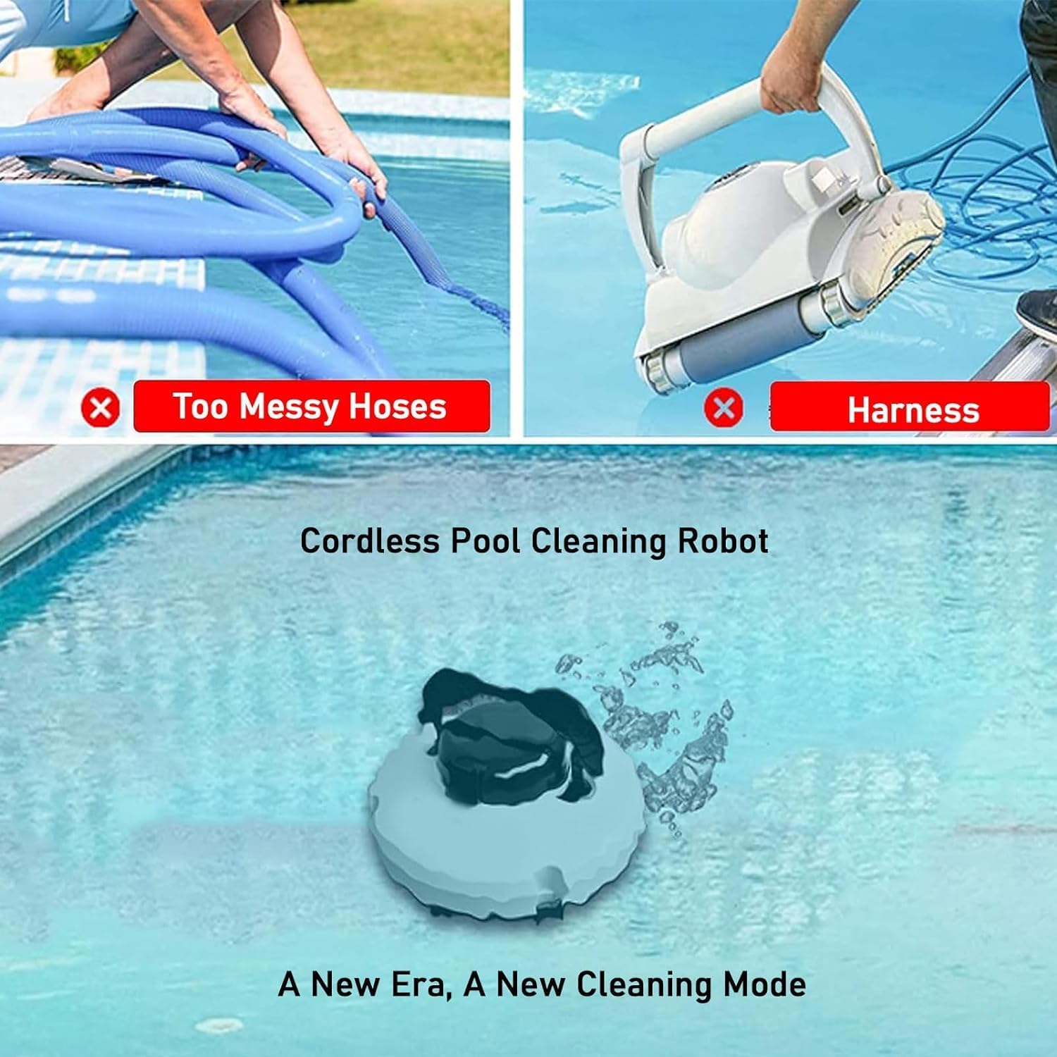 Cordless Robotic Pool Cleaner, Pool Robot Cleaner, Smart Fish Pool Vacuum with Inlet, Underwater Intelligent Machine Cleaning Equipment for Pool Bottom and Walls