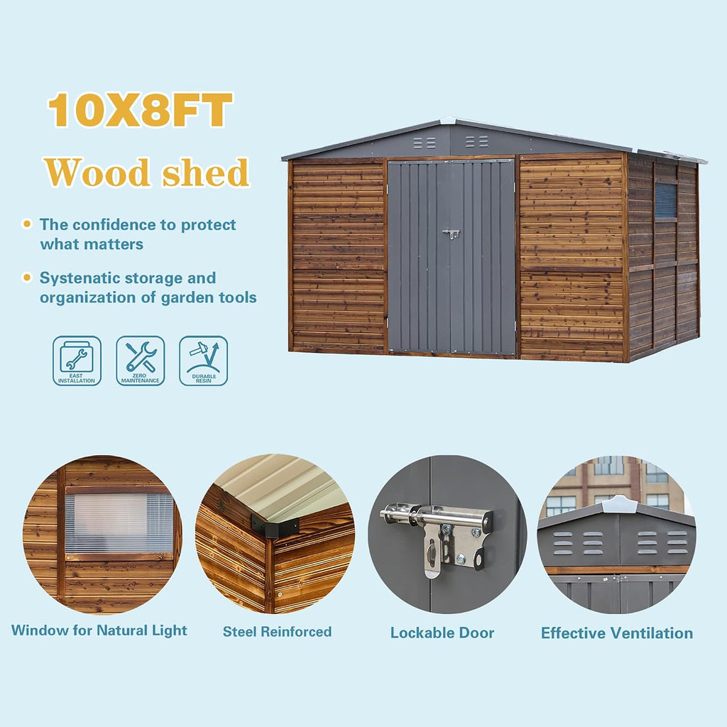 Endark 8x10FT Outdoor Storage Shed with Window, Lockable Sliding Doors & Metal Sloped Roof, Waterproof & Rust-Resistant for Garden, Backyard, Patio, Lawn, for Backyard Tools Storage