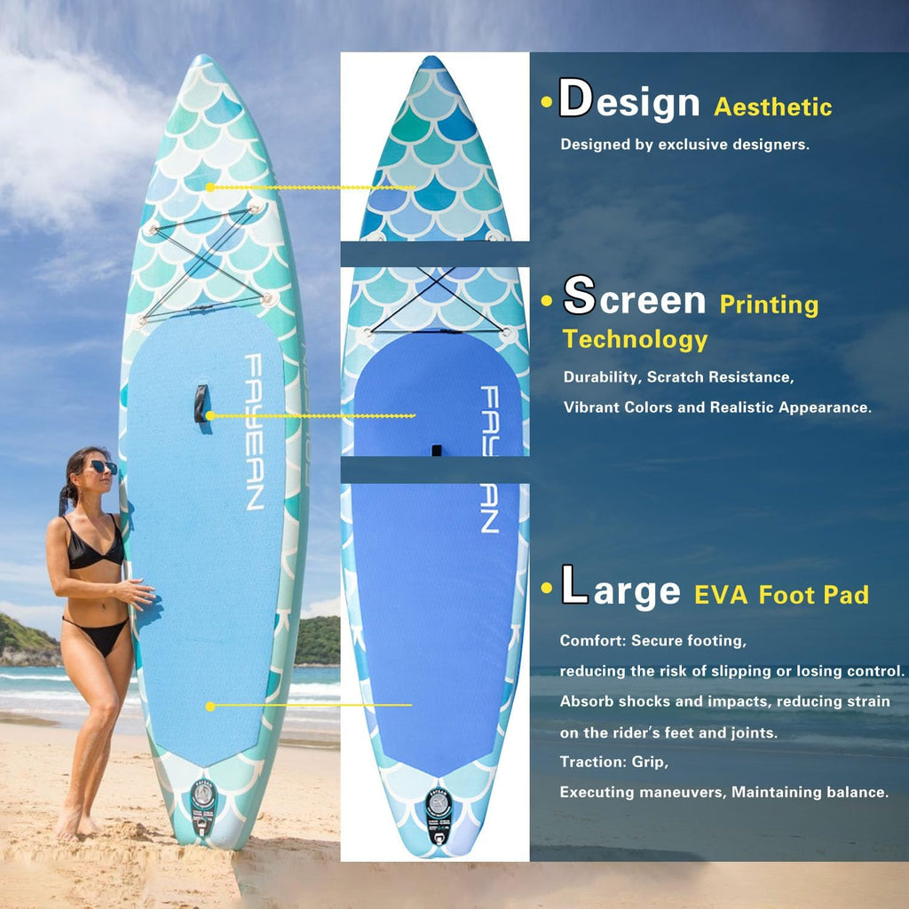 Inflatable Paddle Board,Stand Up Paddle Board,Anti-Slip EVA Deck,Complete SUP Accessories for All Skill Levels,Widened Paddleboard Equipped with Removable Fin, Hand Pump