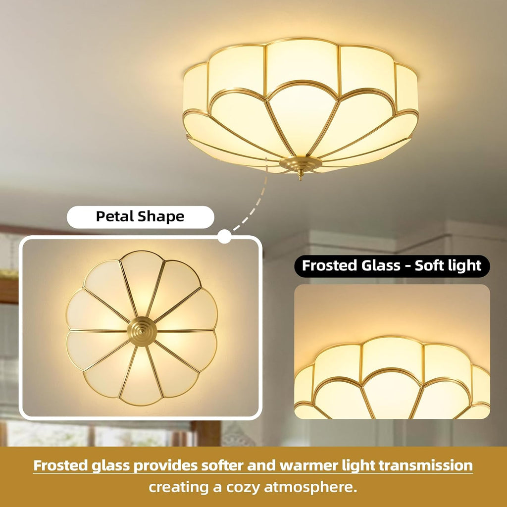 Brass Vintage Gold Ceiling Light - Large 17.7 Inch Milk Glass Mid Century Flush Mount Lighting Fixtures - Art Deco Antique Modern Lamp for Hallway Bathroom Bedroom Kitchen Entryway Laundry Foyer Hall