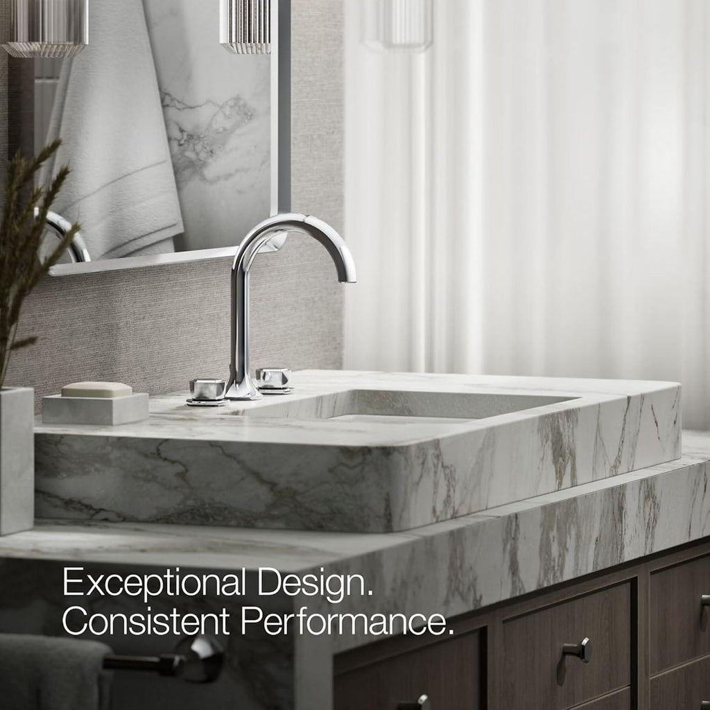 KOHLER 27010-9-BMB Occasion Double-Control Deck-Mount Bathroom Faucet Handles, Bathroom Sink Faucet Handles, Matte Black with Moderne Brass