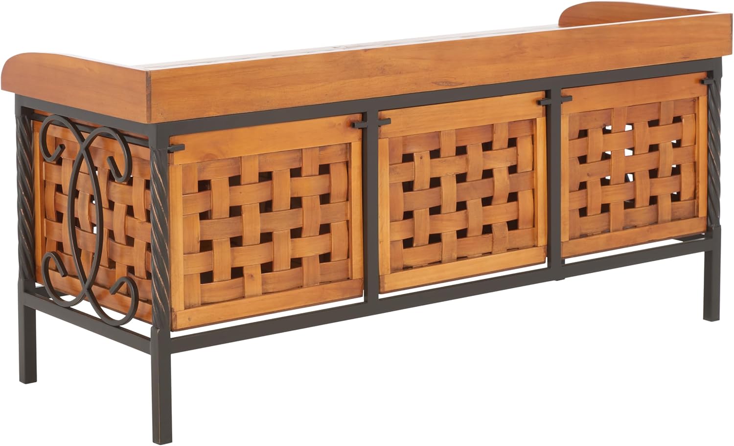 SAFAVIEH Home Collection – Isaac Oak Wooden Storage Bench with Drawers, Entryway & Mudroom Seating, Iron Frame Design, Fully Assembled (AMH6530A)