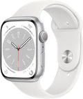 Apple Watch Series 8 (GPS, 45MM) Silver Aluminum Case with White Sport Band, M/L (Renewed Premium)